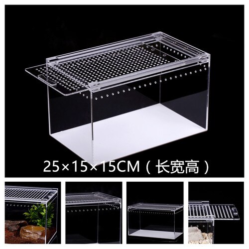 1PCS 4 Size Acrylic Reptile Feeding Box Insect Box Praying Mantis Reptile Home Insect Cage Reptile Terrariums: 25x15x15CM