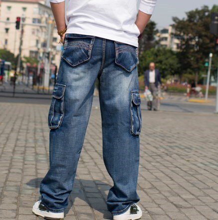 Pantalones vaqueros holgados de pierna ancha de invierno para hombre, pantalones vaqueros holgados de Hip Hop para hombre, pantalones vaqueros multibolsillos de Denim para motorista de talla grande 42 44 46