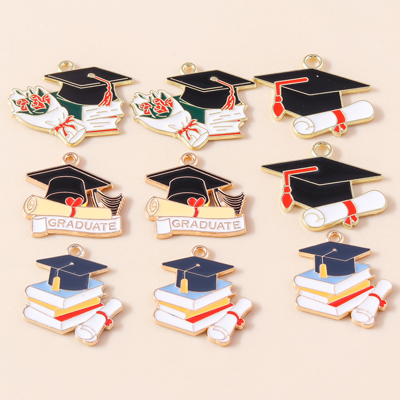 10 Uds. De dijes esmaltados para ceremonia de graduación, profesora, estudiante, mortero, collares, pendientes, accesorios para hacer joyería DIY