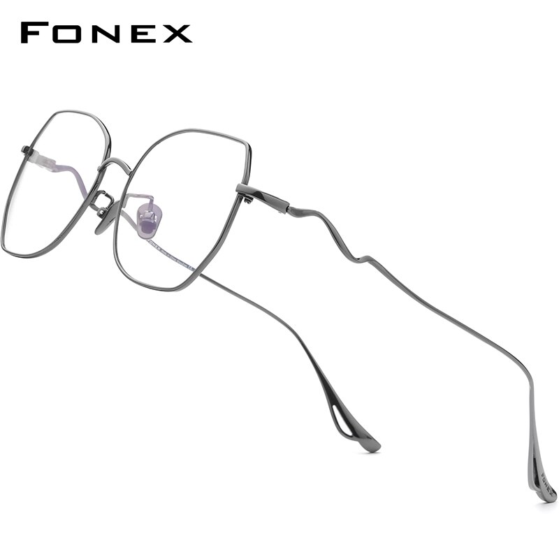 FONEX – monture de lunettes en titane pour femmes, de à la , surdimensionnée, carrée, Prescription optique, myopie, , 8561: GRAY