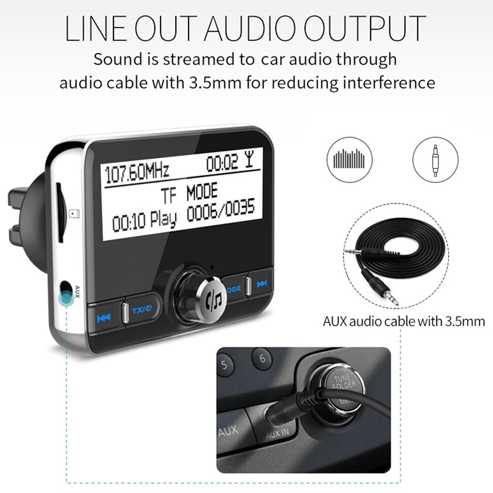 DAB002 DAB Digital Radio Receiver BT4.2 FM Transmitter LCD Display USB Charger for Car (Only for Countries that have DAB Signal)