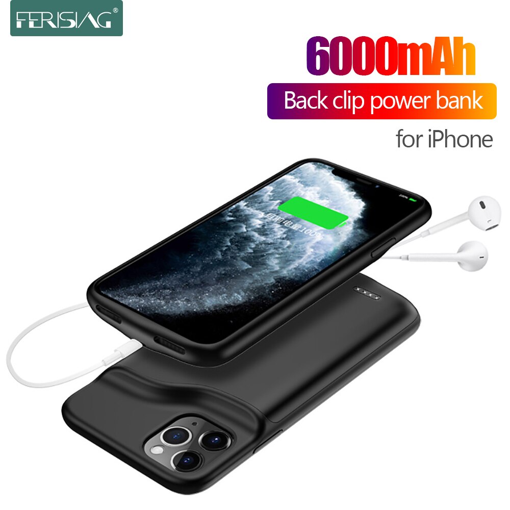 6000Mah Externe Batterij Oplader Voor Iphone X Xs Xr 11 Pro Max Power Bank Backup Charger Cover Voor iphone 6 7 8 Plus SE2