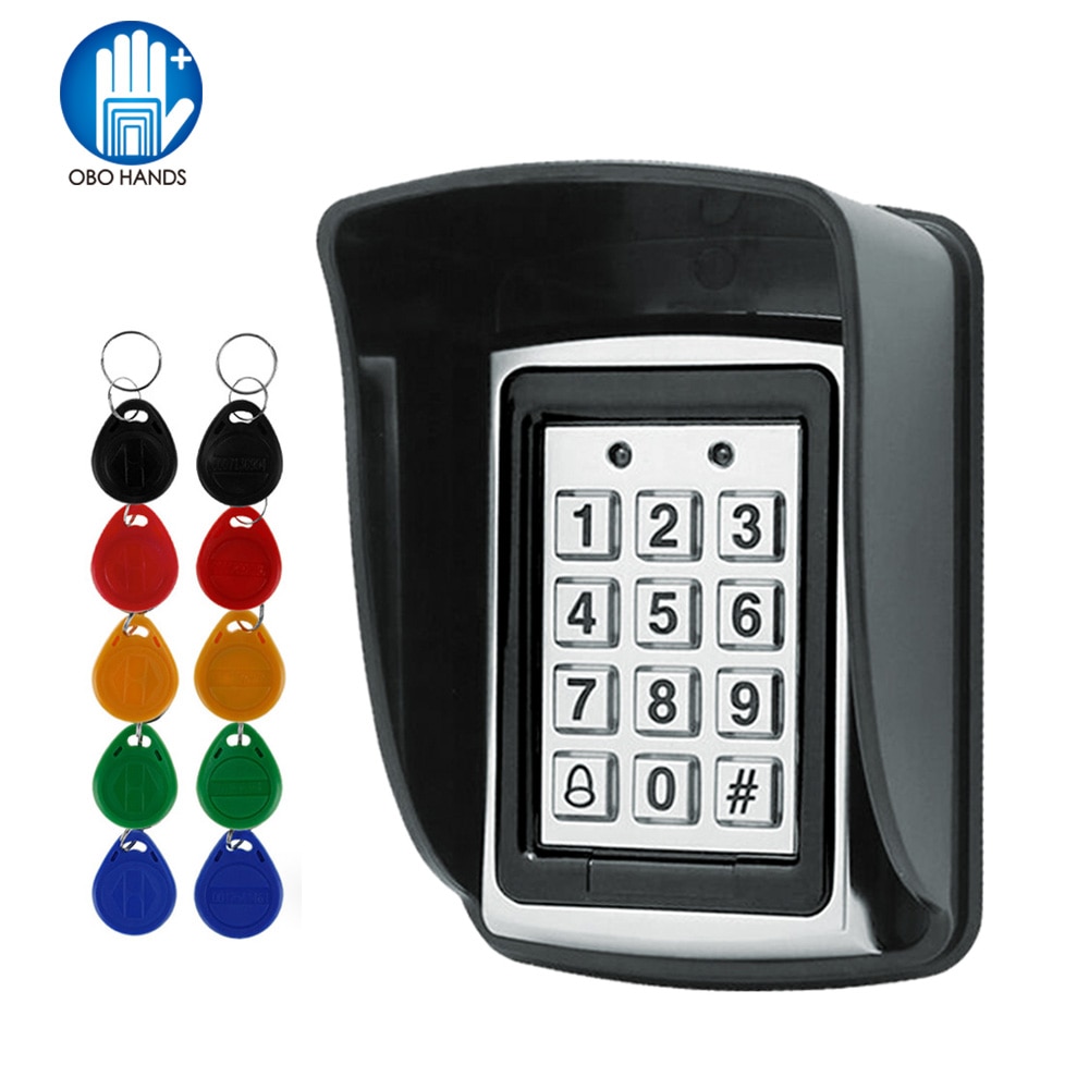 RFID Metall Zugriff Kontrolle em Kartenleser Tastatur mit 10 em4100 keyfobs wasserdichte protecter abdeckung Für Tür Zugriff Kontrolle System