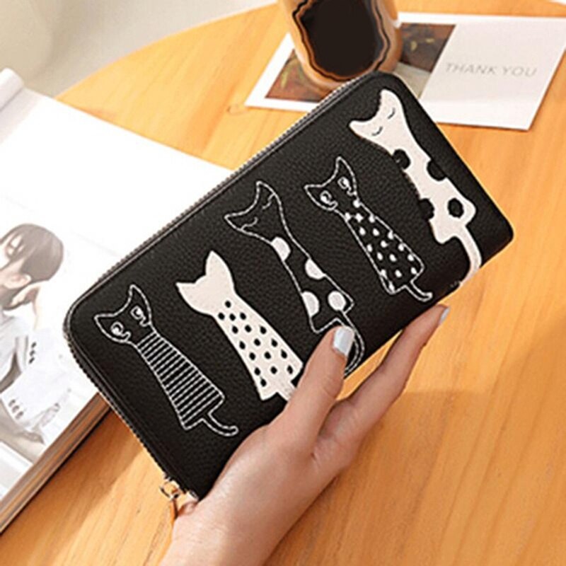 Luxury Wallet Women Cat Cartoon Wallet Female Card Holder Casual Zip Ladies Clutch PU Leather Coin Purse