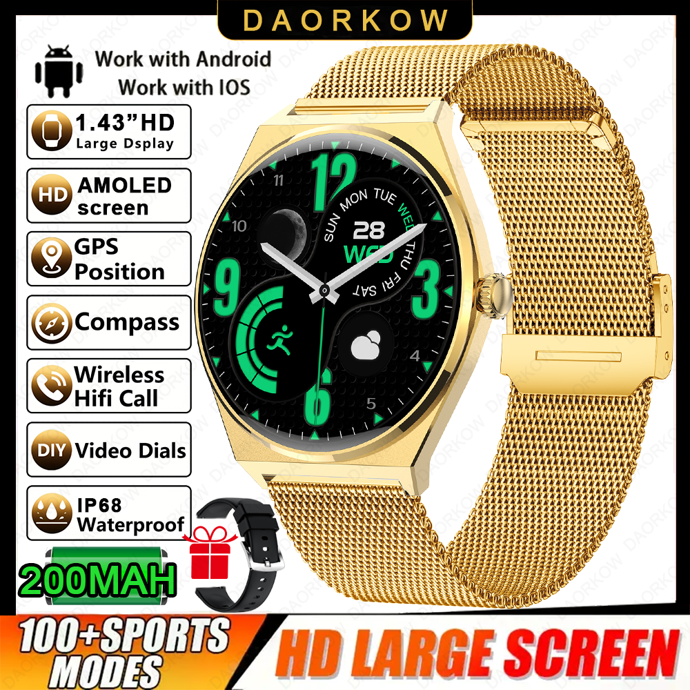 2026 Ultra Sottile Astuto Della Vigilanza Degli Uomini AMOLED 466*466 HD Pixel Display Always Show Time Bluetooth Chiamata di Promemoria Smartwatch Impermeabile: Arancione
