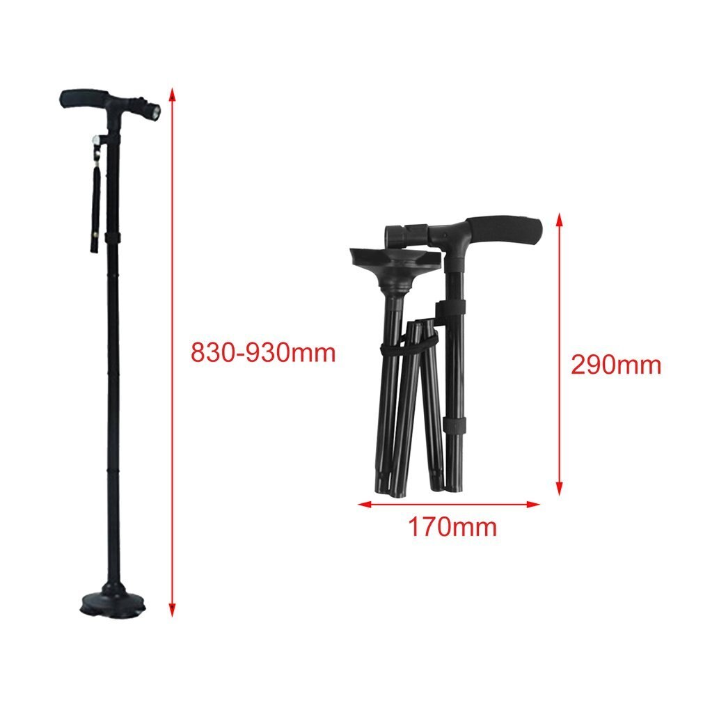 Walking Stick LED Light Canes Trekking Trail Hiking Poles Old Man Ultralight Folding Protector Adjustable T Handlebar Elders