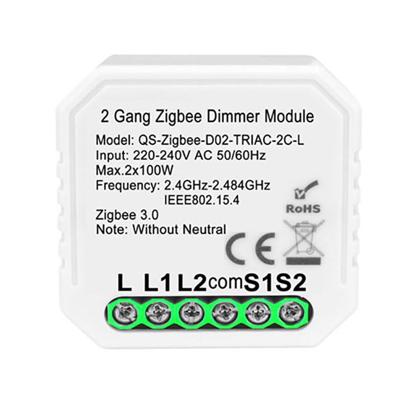 Tuya Zigbee 3.0 Dimmer Module Geen Neutrale 2 Weg Afstandsbediening Smart Lichtschakelaar Relais Werkt Met Alexa Google thuis: 2Gang Dimmer / 1 PCS