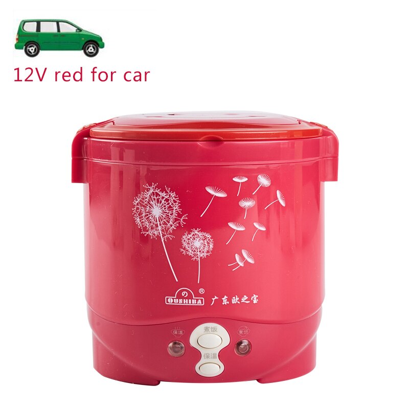 Cuiseur de riz 1l, utilisé dans la maison, 110v à 220v ou voiture 12v à 24v, suffisant pour deux personnes avec des Instructions en anglais: 12V red for car
