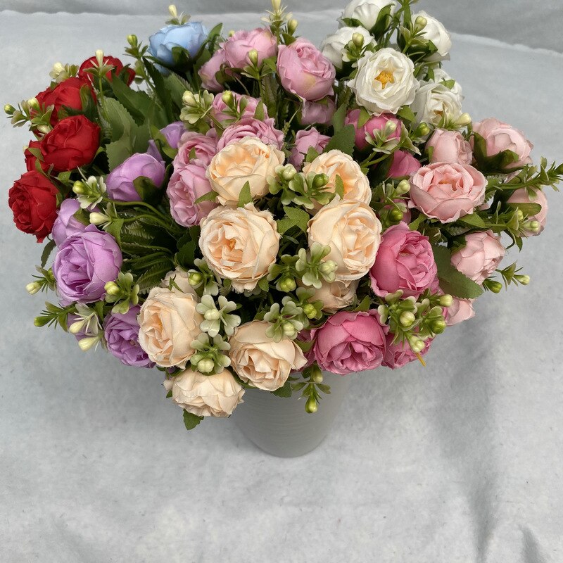 Artificial Silk Peony Gypsophila Bouquet Wedding Bride Holding Flowers Home Living Room Garden Desktop Flower Arrangement Decor