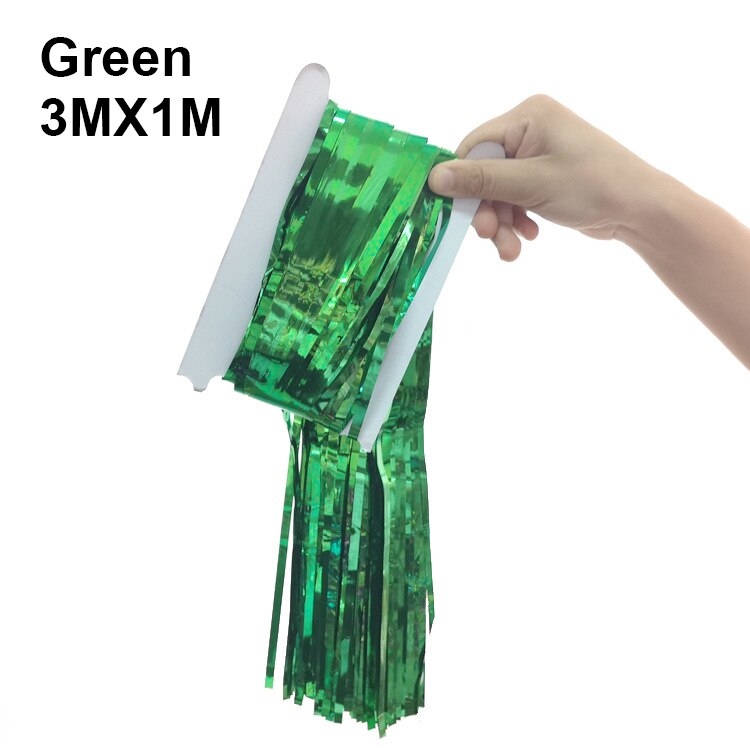 3M Gold Pink Rainbow Sequin Backdrop Foil Fringe Tinsel Curtain Wedding Birthday Party Rain For Decoration PSC55: 3M-Green