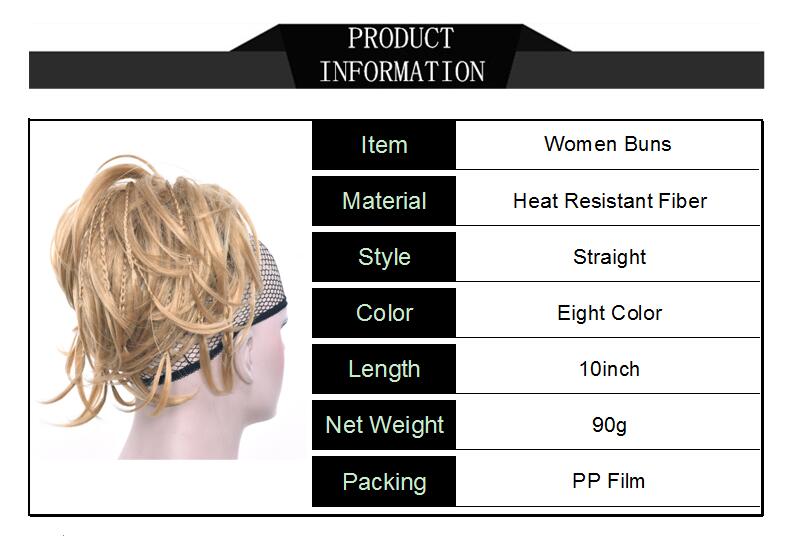 Gres Donut banda de pelo de fibra resistente al calor/Negro rubia trenza moño para novias sintético de mujer moño para el cabello con una banda de caucho