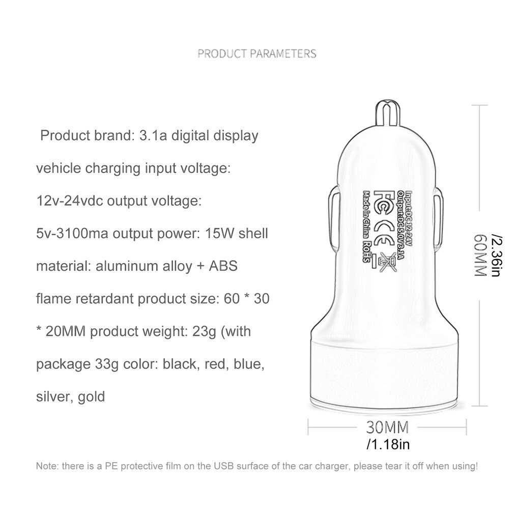 Dual Usb Car Charger Adapter 3.1A Digitale Led Voltage/Stroom Display Auto Voertuig Metalen Lader Voor Smart Telefoon/tablet 18W