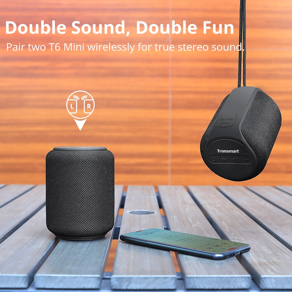 Tronsmart T6 Mini Tws Bluetooth 5.0 Speaker 15W IPX6 Waterdichte Draadloze Draagbare Kolom Outdoor 24H Speeltijd Voice assistent