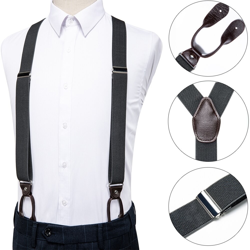 DiBanGu Adulto In Pelle di Metallo Solido Marrone Nuovo Mens Bretella 6 Bottoni Brace Elastico Bretella Regolabile Tirantes Per Gli Uomini BD-506: BJ-522