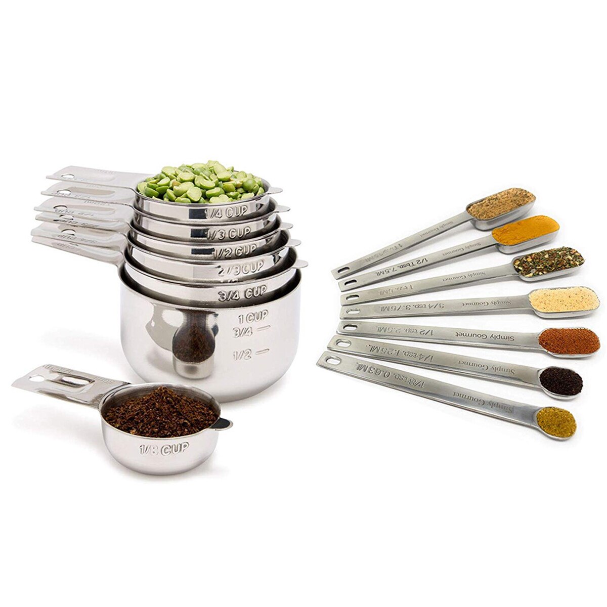 13pcs Measuring Cups & Spoons Set Stainless Steel Kitchen Tool 7 Measuring Cups + 6 Measuring Spoons Kitchen Tools Gadgets