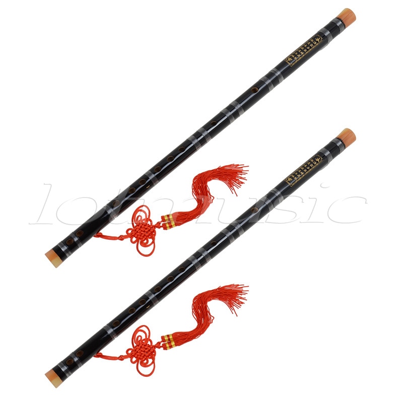 Juego de 2 piezas de pintura negra, flauta tradicional china de bambú, instrumento Musical con clave Dizi F