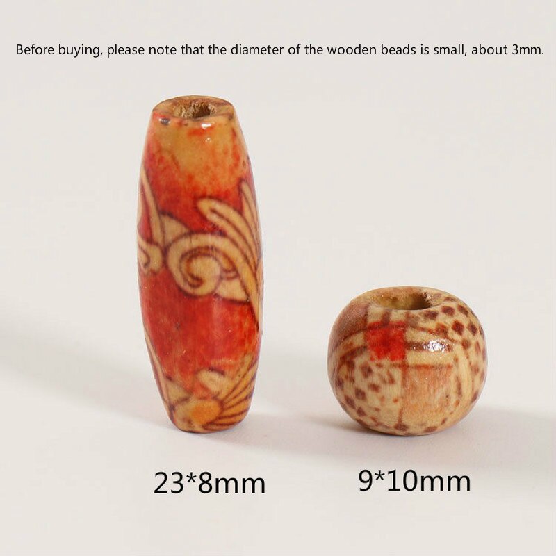 100 Stks/zak 2 Stijl Hout Kleur Vierkante Vintage Geschilderd Houten Kralen Afrikaanse Haar Ringen Reggae Gevlochten Dreadlock Accessoires