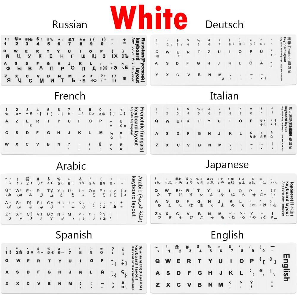 DIY Multi-language Keyboard Stickers Spanish/English/Russian/Deutsch/Arabic/Italian/Japanese Letter Replacement For Laptop PC