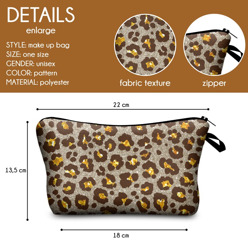 Jomtokoy Leopard Printing PatternTravel Cosmetic Bag Makeup Bag Handbag Female Zipper Purse Small Cosmetics Make Up Bags