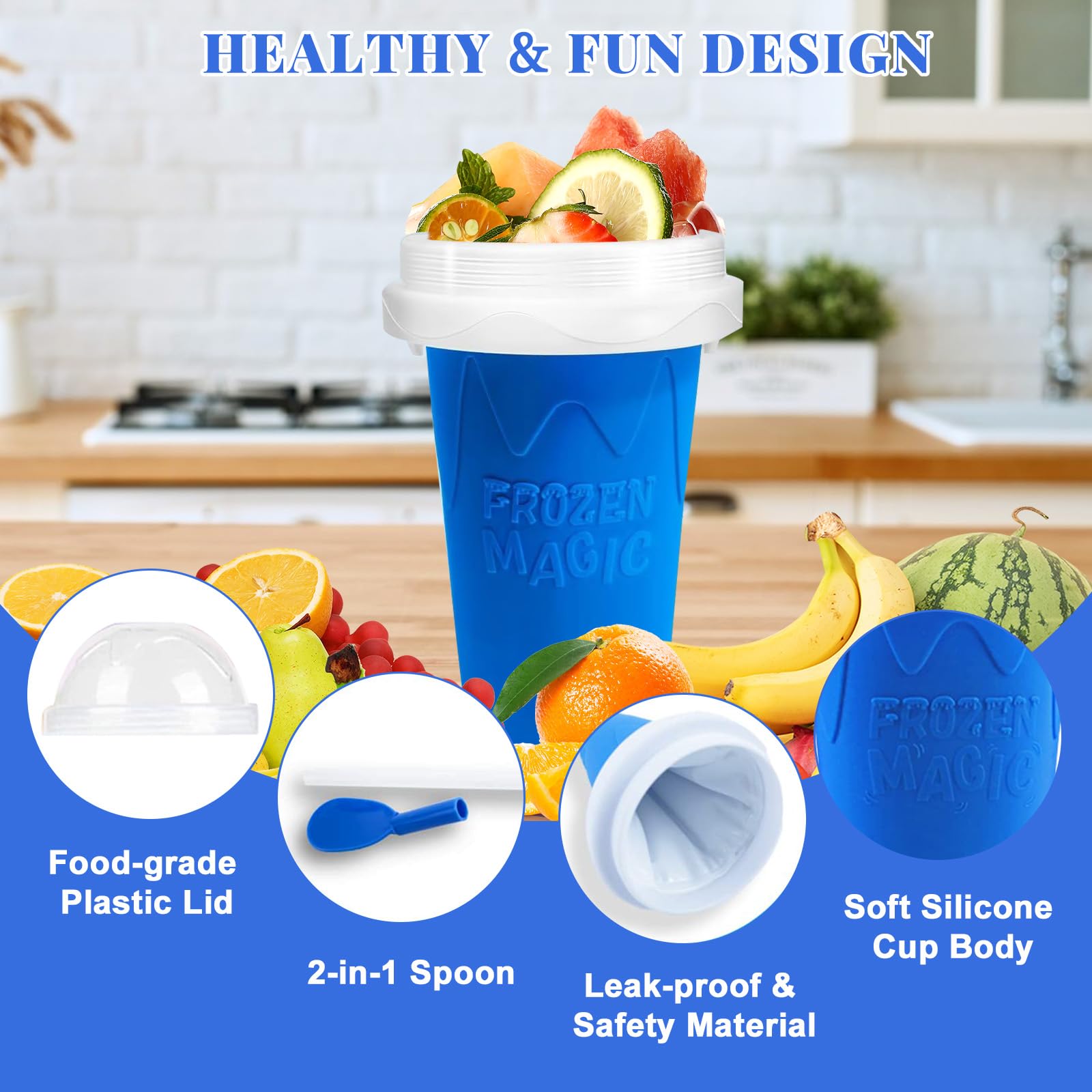 Taza Slushie DIY, tazas mágicas para hacer granizados, taza portátil para jugos, leche y helado, sílice de doble capa con tapa y pajita