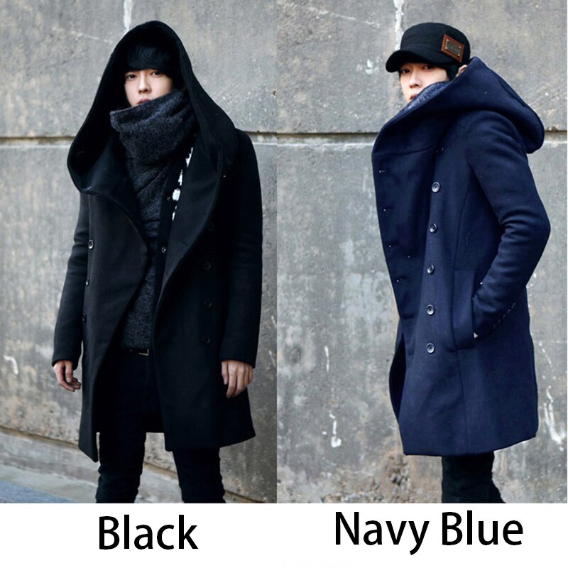 Herr vinter vintage lång kofta herr ull & blandningar huvkappa herr manteau homme streetwear kewlstyle asiatisk storlek  tr07