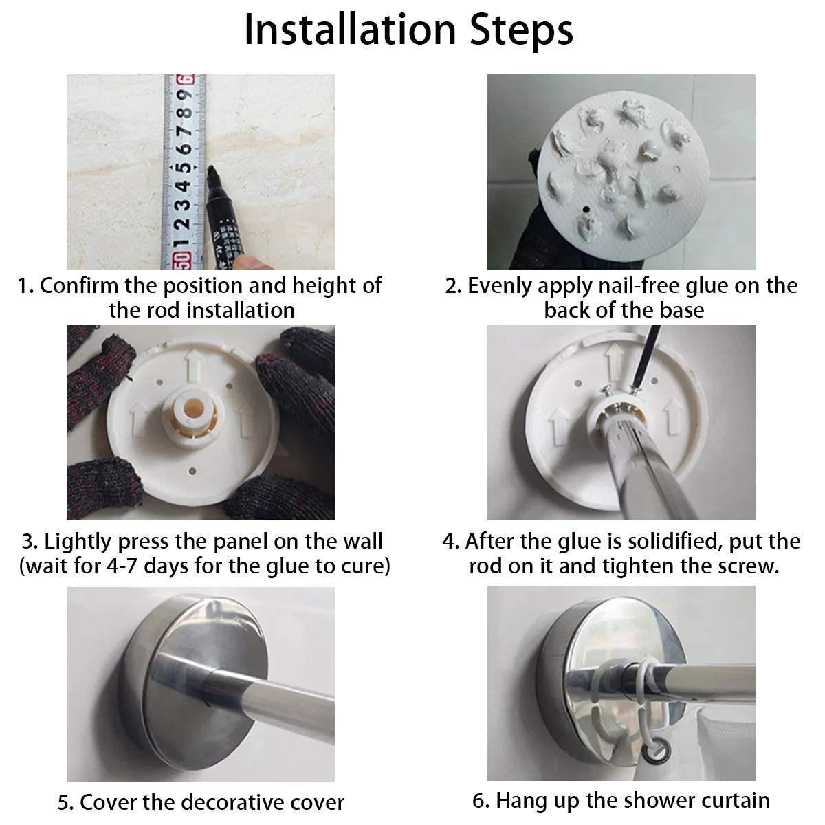 U-Shaped Shower Curtain Rod Retractable Curved 201 Stainless Steel Rail Rod No Punching Bathroom Curtain Mounting Rod 6 Size