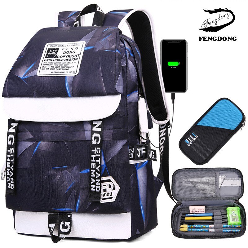 Geometric Print Men Backpack 15.6 Inch Laptop Backpacks Large Capacity Travel Backbag School Bags For Teenager Boys Mochila