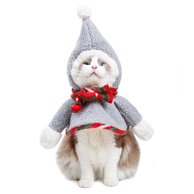 594C Mooie Kat Kostuum Huisdier Kerst Mantel Met Rood Groen Xmas Strepen Sjaal