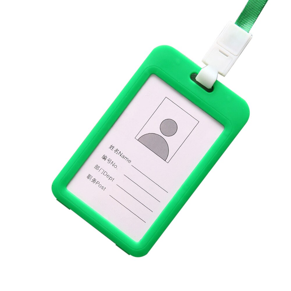Bærbar farverig medarbejder plast id-kortholder navneskilt snor halsrem personale arbejdskort kontor og papirvarer: Grøn