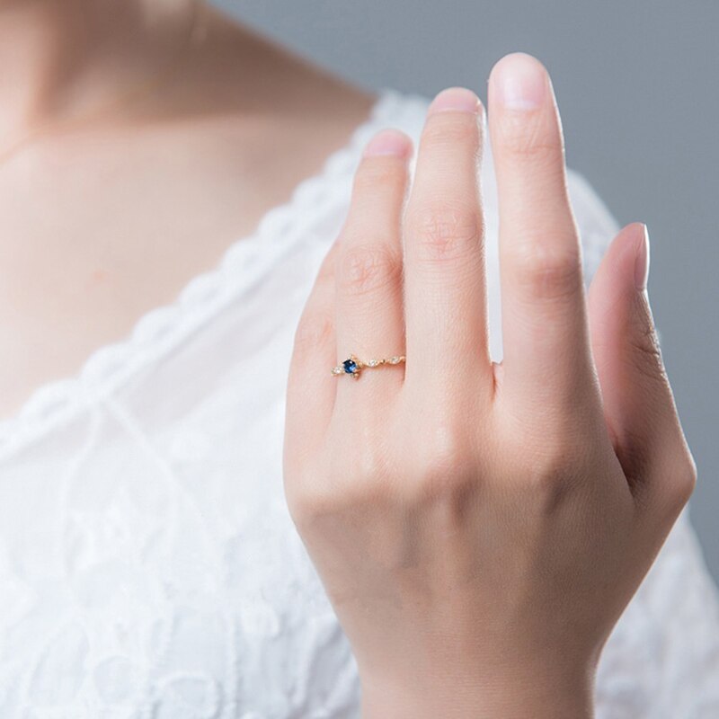 Simple Blue Zircon Rhinestones Ring For Women Accessories Jewelry Wedding Engagement Rings Gold Color Party Girl