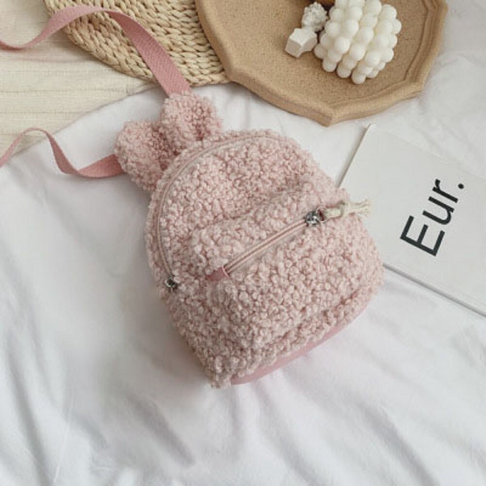 Kinderen meisjes kinderen fleece cartoon schattig rugzak baby peuter pluche klein mini schooltas schoudertas rugzak: D