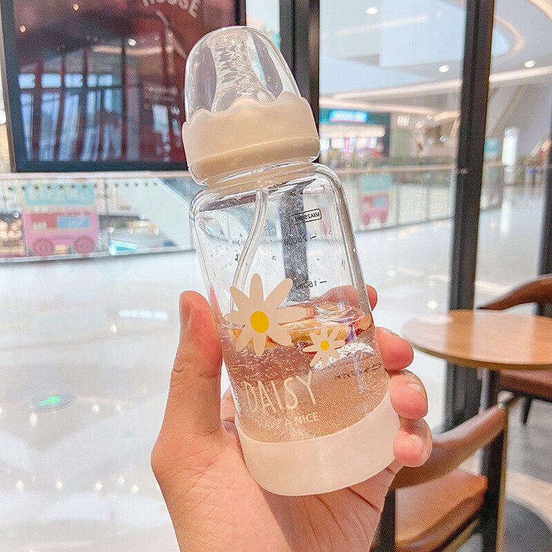 Verres de paille avec couvercle bouteille de lait en verre avec couvercle biberons et tasses pour enfants vaisselle tourisme bouteille en verre avec couvercle: Two
