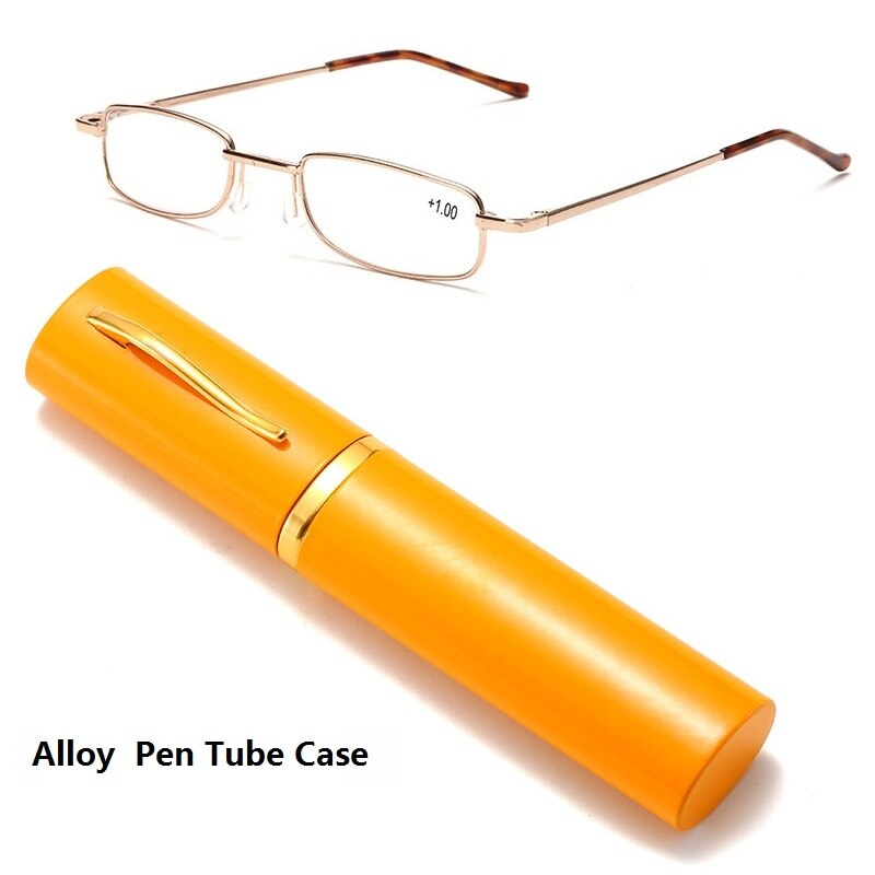 Óculos de leitura ultraleve portátil, presbiopia dioptria plus, para homens e mulheres, com + 1.5, 2.0, 2.5, 3.0, 3.5 e 4.0: 150 / YELLOW-ALLOY CASE
