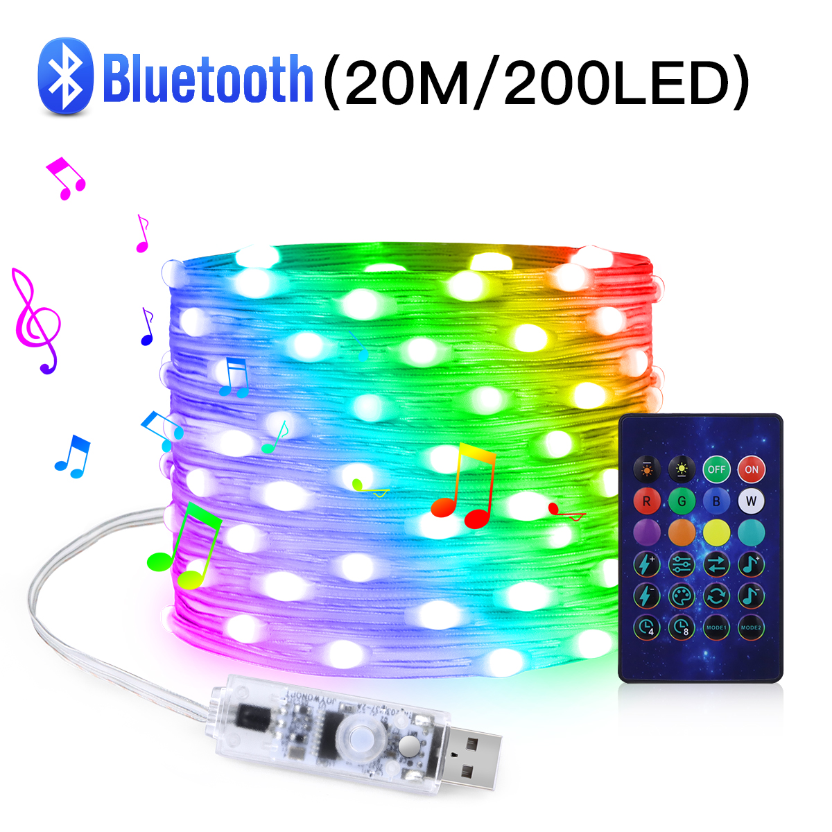 Bluetooth USB Musik WS2812B LED Lichterketten 5V RGBIC Traumfarbe 5/10/20m Feengirlande für Hochzeit Geburtstag Party Dekor: Grün