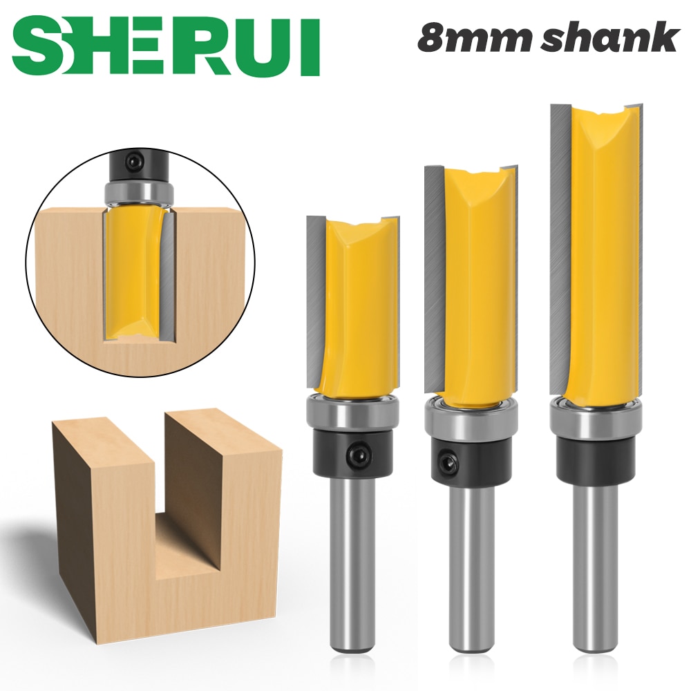 1-3pcs 8mm Shank Flush Trim Router Bit Pattern Bit Top Bottom Bearing 5/8" Blade Template Wood Milling Cutter Carpenter