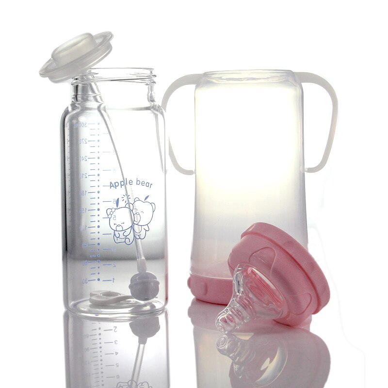 300ML bébé -né bouteilles enfants apprennent à boire avec bouchon de bouteille poignée bouteilles large bouche bouteille