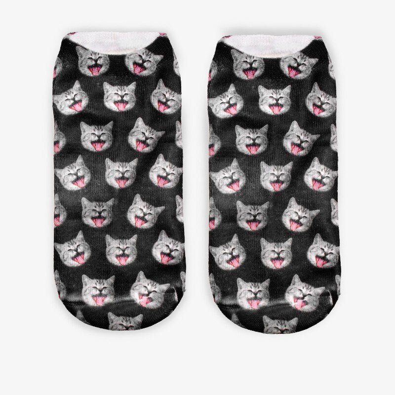 Calcetines con estampado 3D de para Mujer, calcetín tobillero de corte bajo, medias informales con estampado 3D de gato, zapatos de lona,: 16