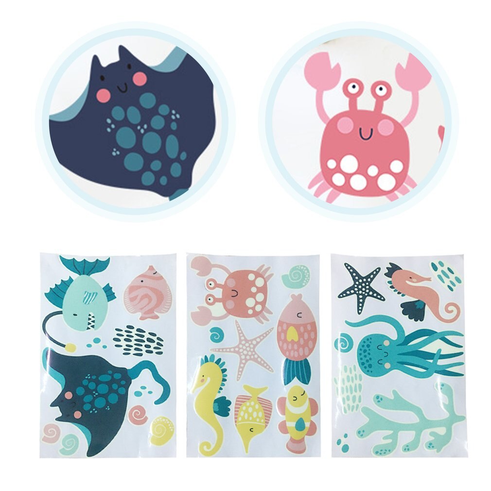 3pcs/set Underwater World Wall Stickers Luminous Wall Stickers Marine Life Wall Decals Living Room Kids Bedroom Stickers