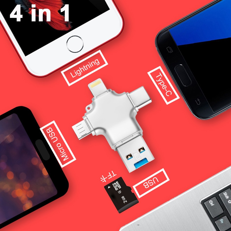 4 In 1 kaartlezer cardreader usb kaartlezer all in one sd kaart lezer Usb 3.0 Multi Smart Geheugenkaartlezer Otg Type C Adapter Mini Cardreader Micro Sd/Tf microsd Voor Iphone Adapter laptop accessories sd card reader