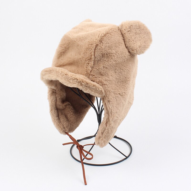 Women Cute Plush Puppy Ear Hat Winter Warm Hat Faux Fur Bear Ear Cap Soft Beret Protectors Hats Fluffy Caps female