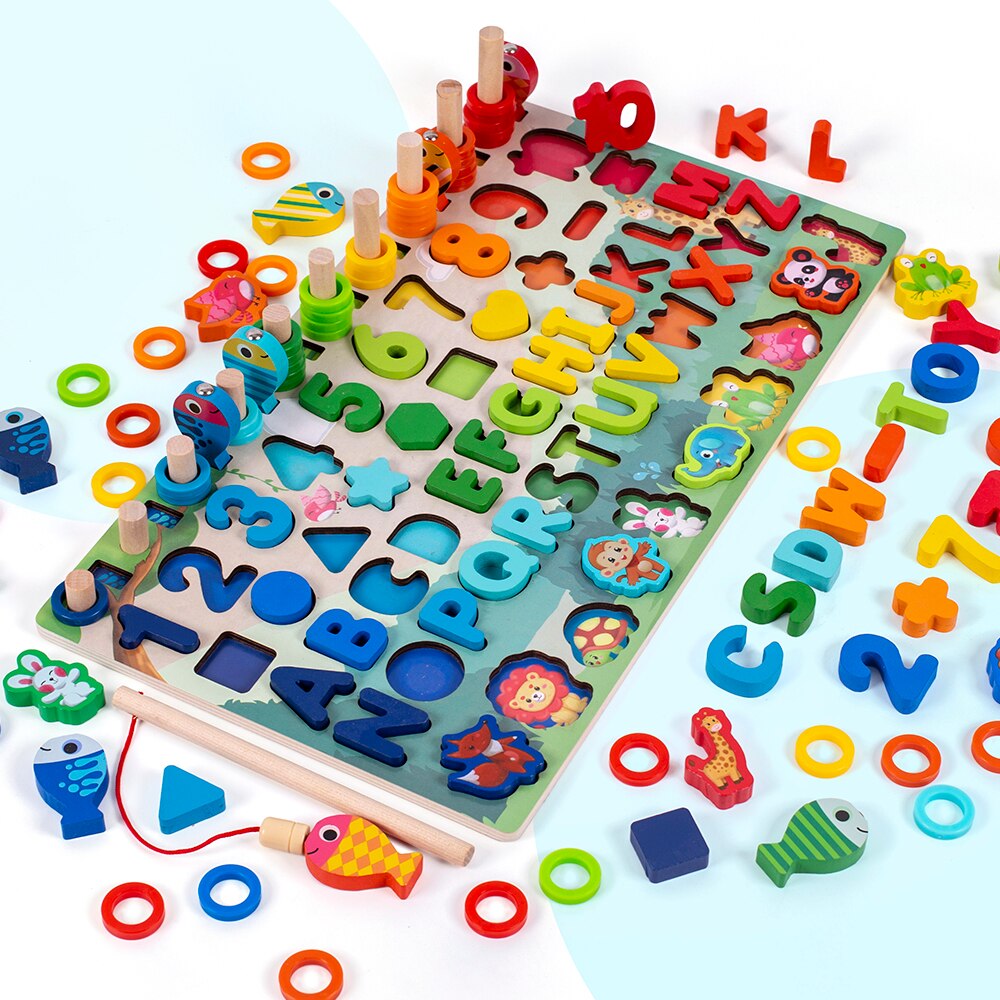 Giocattoli educativi in legno Montessori per bambini scheda matematica conteggio della pesca numeri forma digitale abbinamento educazione precoce giocattoli regalo per bambini: A02