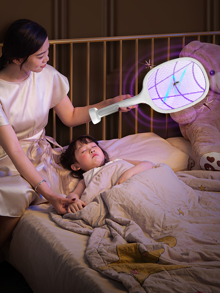 Usb-muggenlamp met elektrische schok, draagbare handmuggenmepper met usb-oplaadfunctie, elektrische schoklamp met drielaags gaas, gereedschap voor thuis