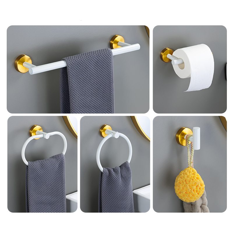 White Bathroom Hardware Set Accessories Stainless Steel Towel Rack Towel Ring Toilet Paper Holder Hook Bathroom Organizer Set