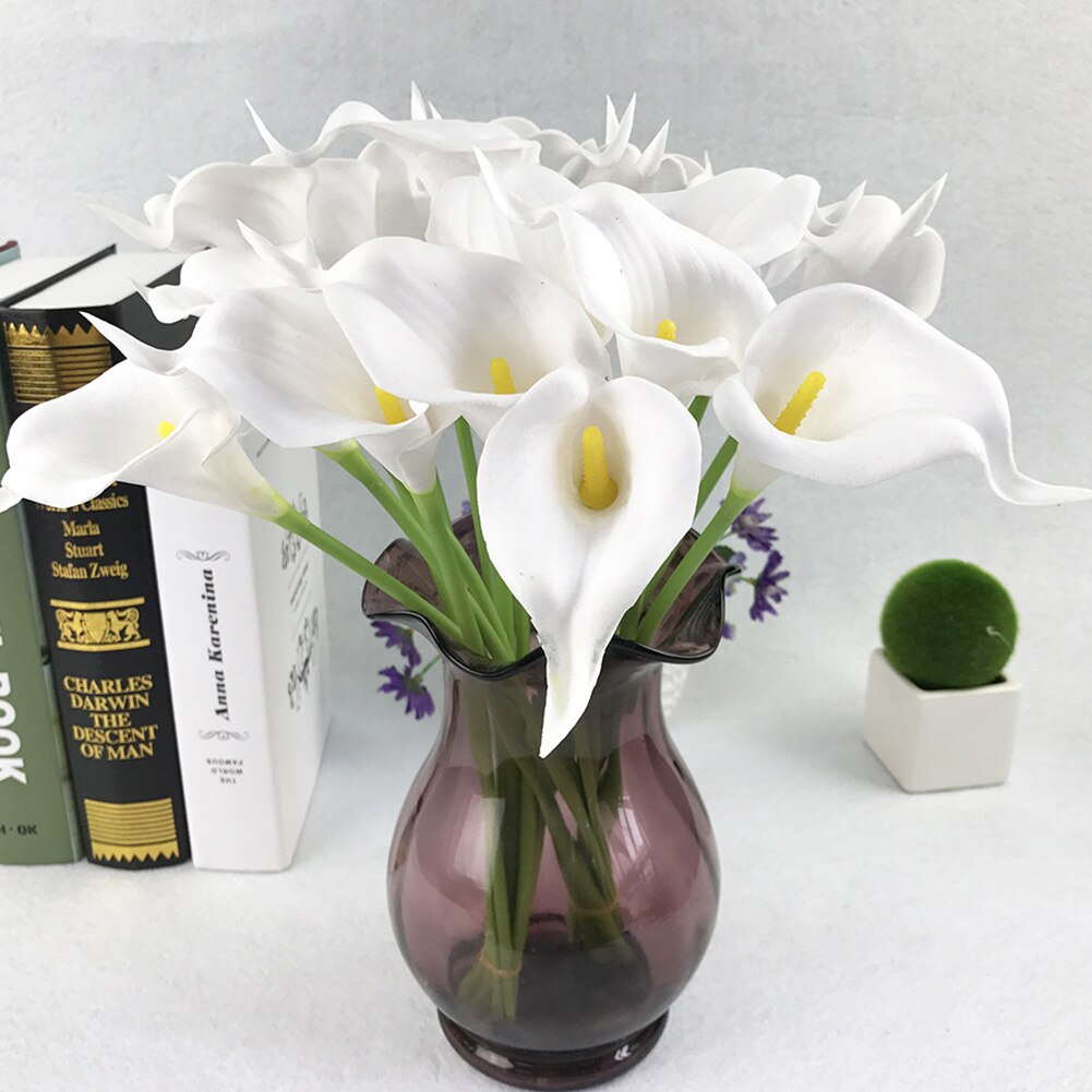 10Pcs Kunstmatige Calla Lelie Bos Latex Real Touch Nep Bloem Tuin Bridal Wedding Tafel Home Decor Boeket: Licht Geel