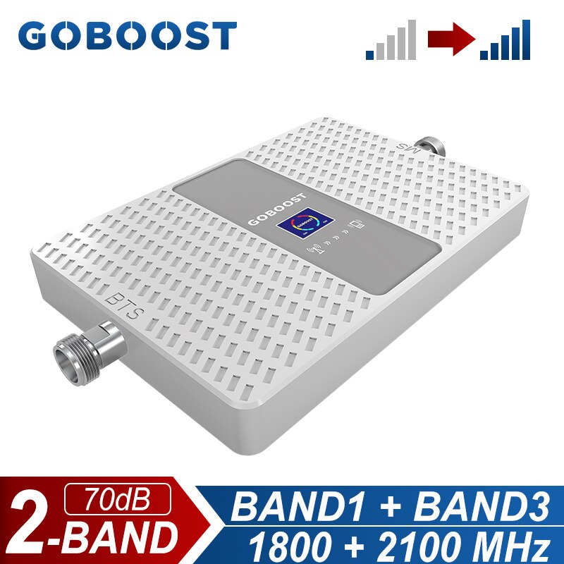 GOBOOST Signal Booster 3g 4g Network Amplifier LTE 1800 2100 MHz Cell Phone Dual Band Repeater Band 1 Band 3