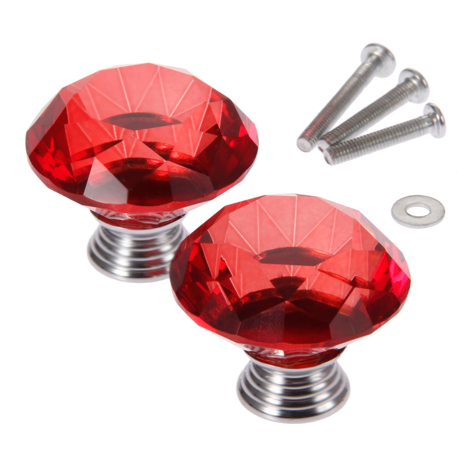 1x 40mm røde krystallglass diamantform skaphåndtak knotter kjøkkenskap trekker skuffknotter møbelhåndtak