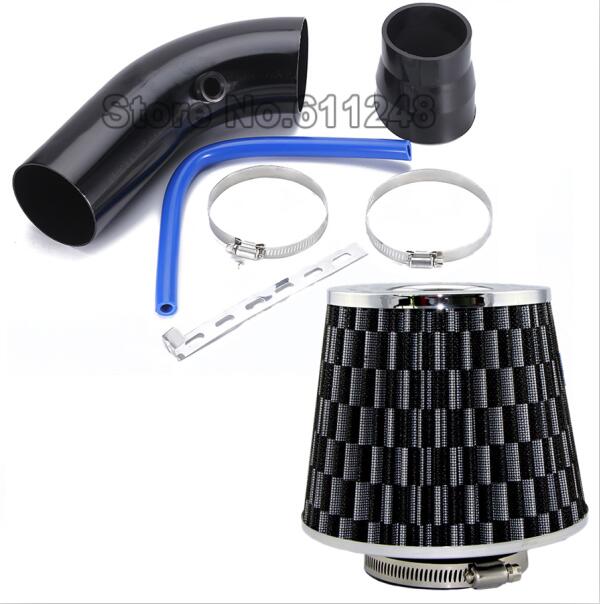 Universal Car Cold Air Intake Filter Alumimum Induction Kit Pipe Hose System Red Blue Air Filter 76mm/3inch Mushroom Head: Black Air Filter Kit