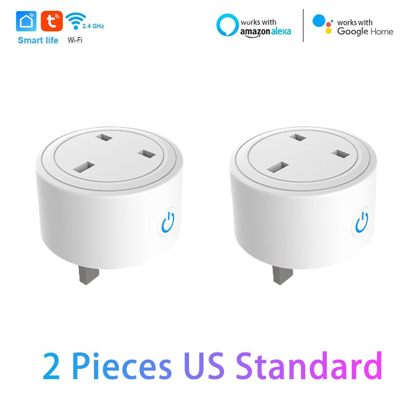 UK/US Standard Smart Plug WiFi Socket Timing Function Tuya Smart Life APP Voice Control Work With Alexa Google Home Smart Home: 2 Pieces US Standard