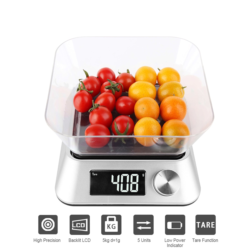5kg/1g Food Scale with Bowl Digital Kitchen Scale LCD Backlight Electric Weighing Scale for Cooking Baking Food Weight Measuring