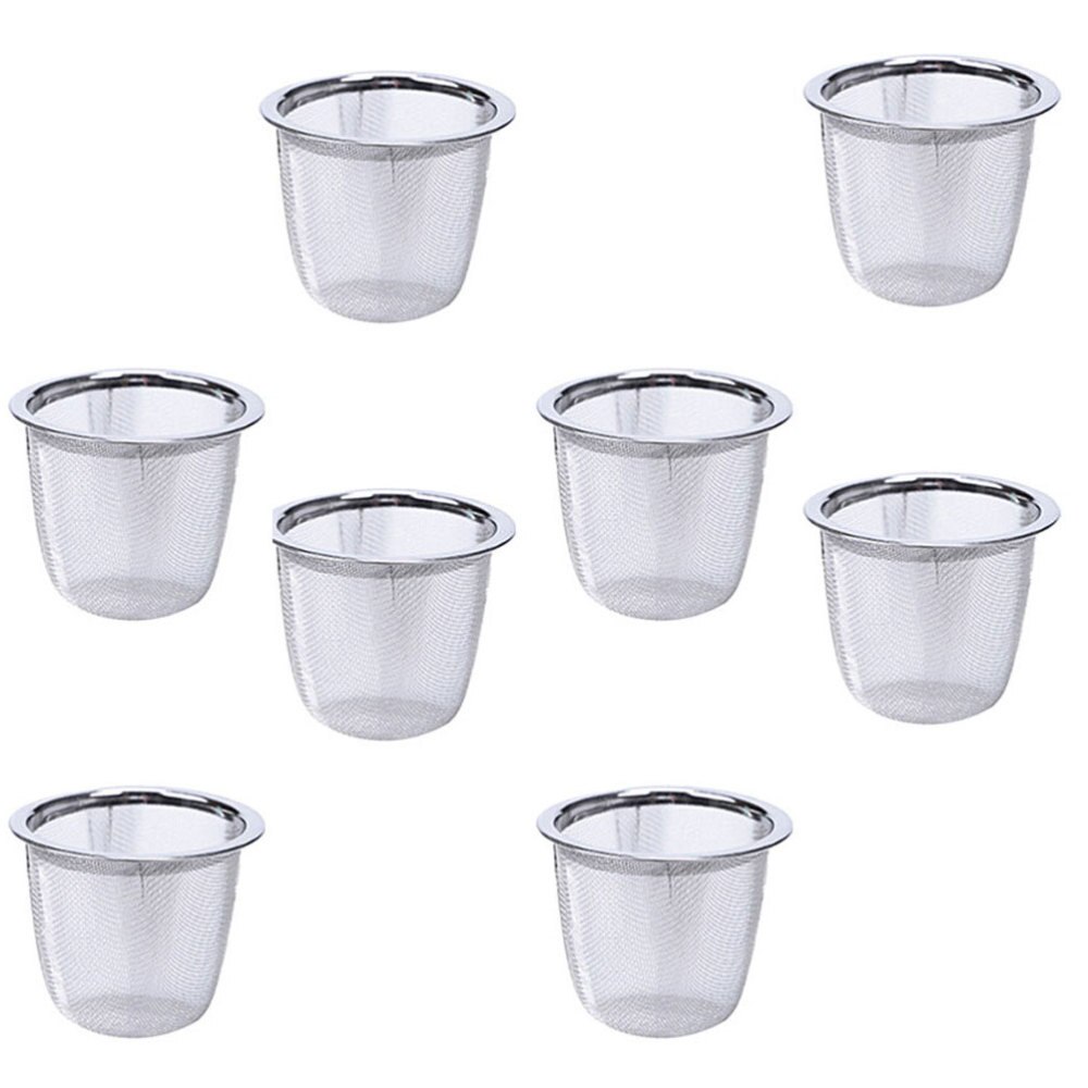 8 stk rustfrit stål tefilter metal infusionsvæske robust te si til hjemmet (diameter 7.2cm x højde 6cm)